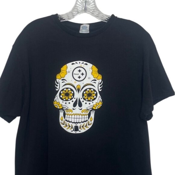 Steelers Sugar Skull Graphic Tshirt Large Black Tee Delta Pro Fanwear - Picture 3 of 7